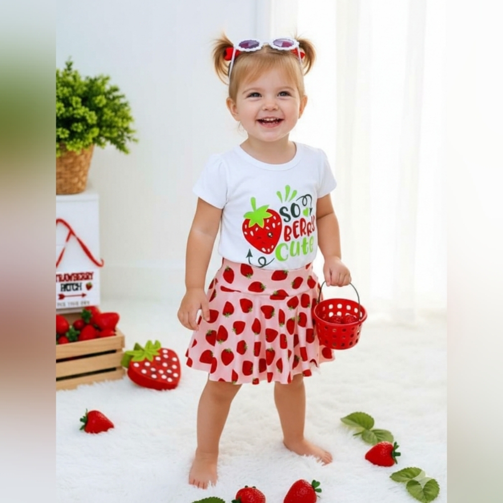 Handmade Strawberry Print Baby Outfit